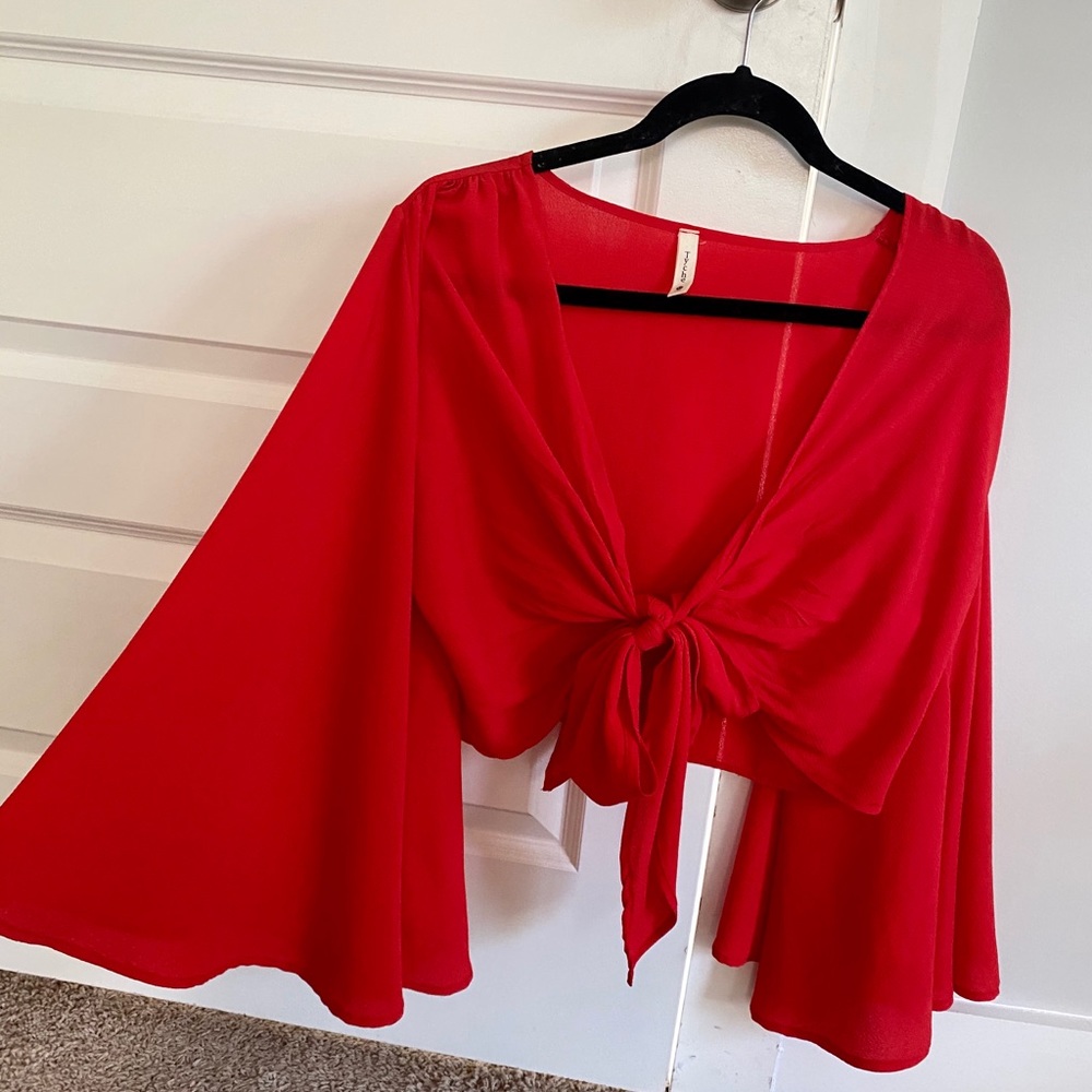 Red Front Tie Top